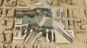 Els 10 equips d’arquitectes que opten a fer el projecte de la plaça presenten les seves propostes. El jurat internacional té un mes per elegir una combinació de verd, mobilitat i edificis. Projecte ’Colibrí’.