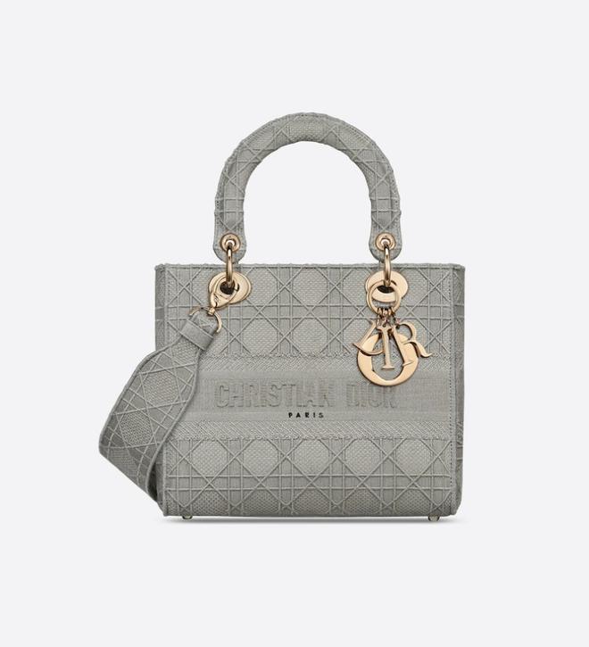 Bolso Lady D-Lite bordado Cannage gris de Dior