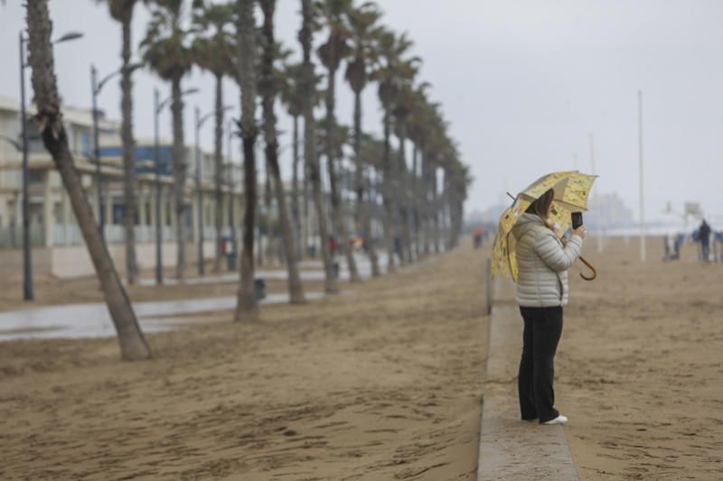 Temporal de lluvia: las mejores imágenes del paseo marítimo de València cubierto de arena