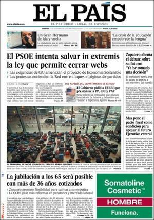 ’El País’ també destaca que el president José Luis Rodríguez Zapatero ja ha comunicat a una persona del PSOE si repeteix el 2012; que l’OCDE demana reformes més radicals de les pensions i el mercat laboral; que els cibervoluntaris ajuden a desmuntar una xarxa de pederastes, i que les autonomies fa tres mesos que no cobren per la dependència.