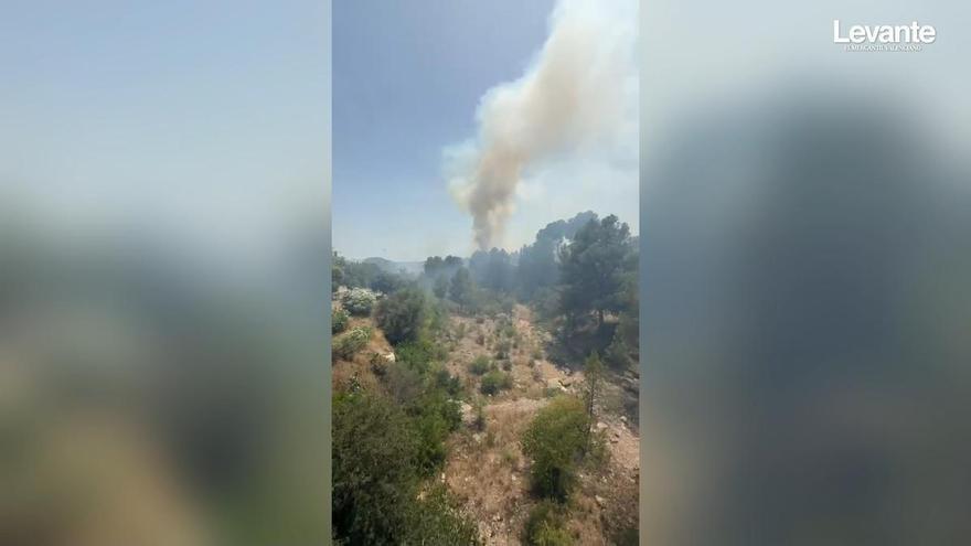 Medios aéreos trabajan en la extinción de un incendio en Estivella