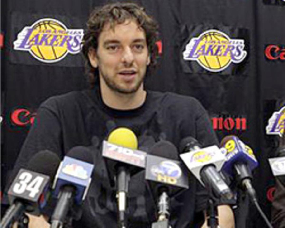 Pau Gasol, durant la conferència de premsa que ha concedit després d’anunciar-se la seva ampliació de contracte.
