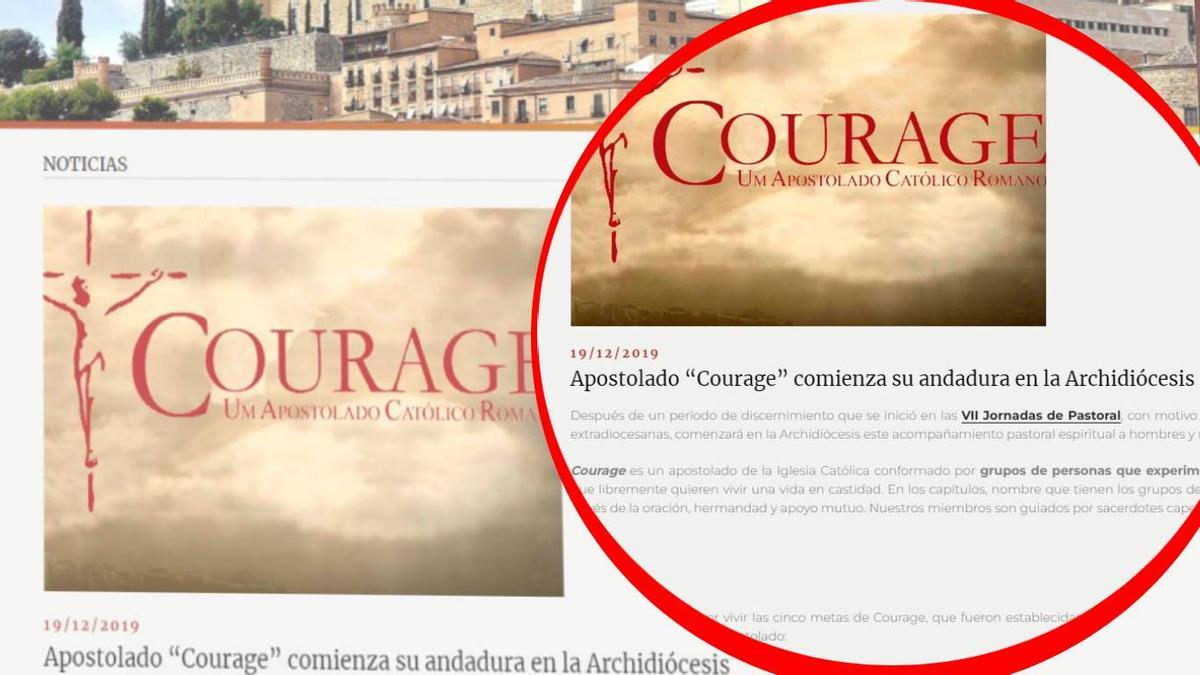 Captura del anuncio de la Archidiócesis de Toledo, anunciando la incorporación de Courage Internacional. Llevan en la Iglesia desde 2019.