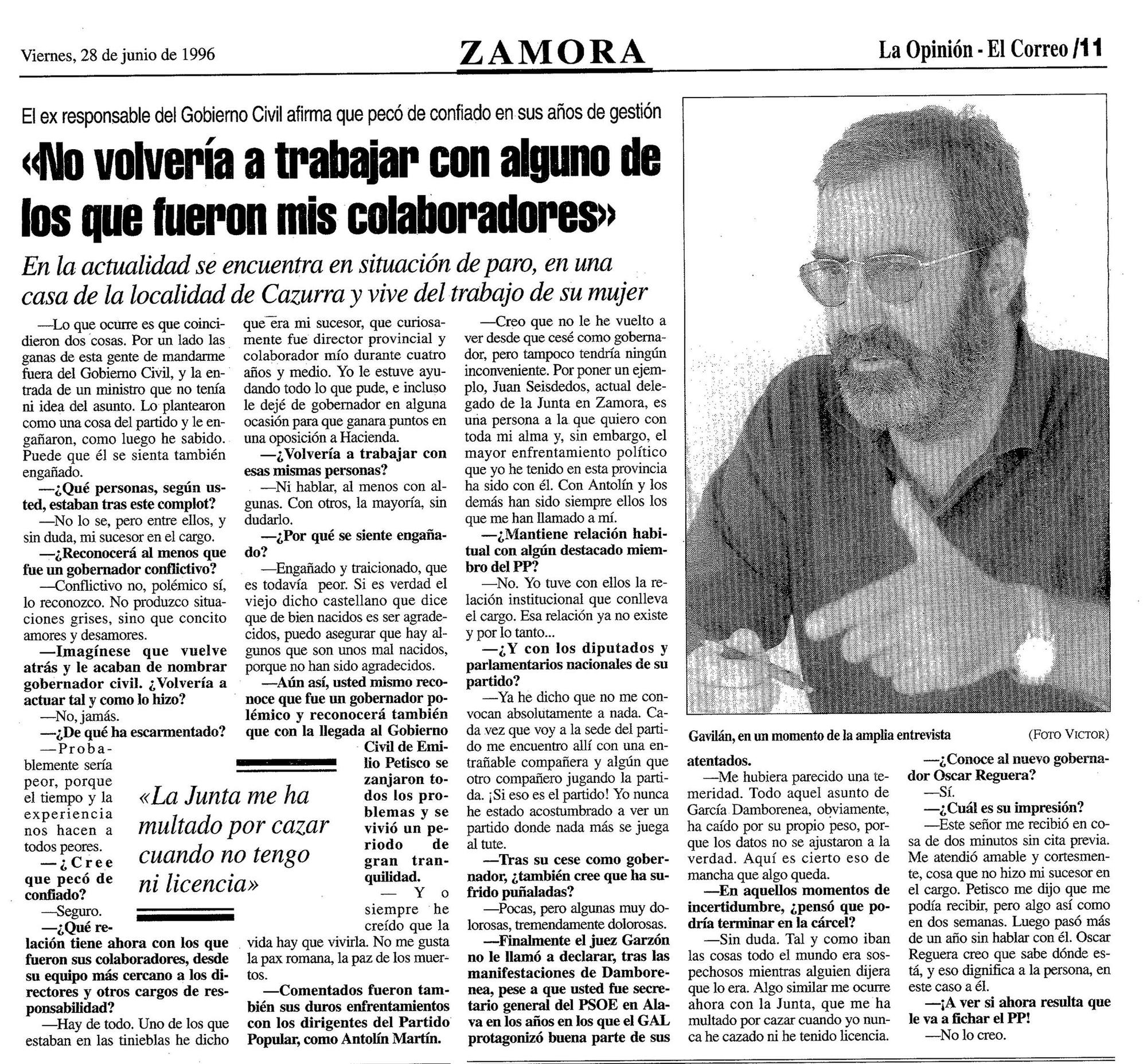 Entrevista al exgobernador civil Ángel Gavilán, en 1996.