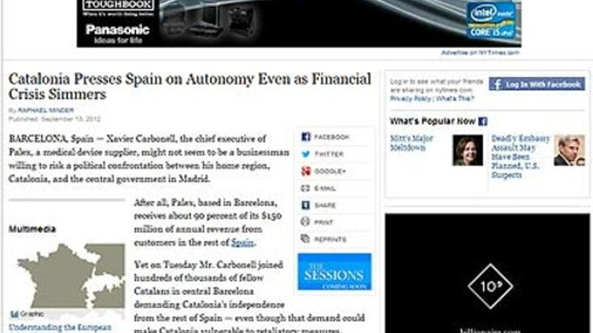 El reportaje sobre Catalunya, en el 'New York Times'.