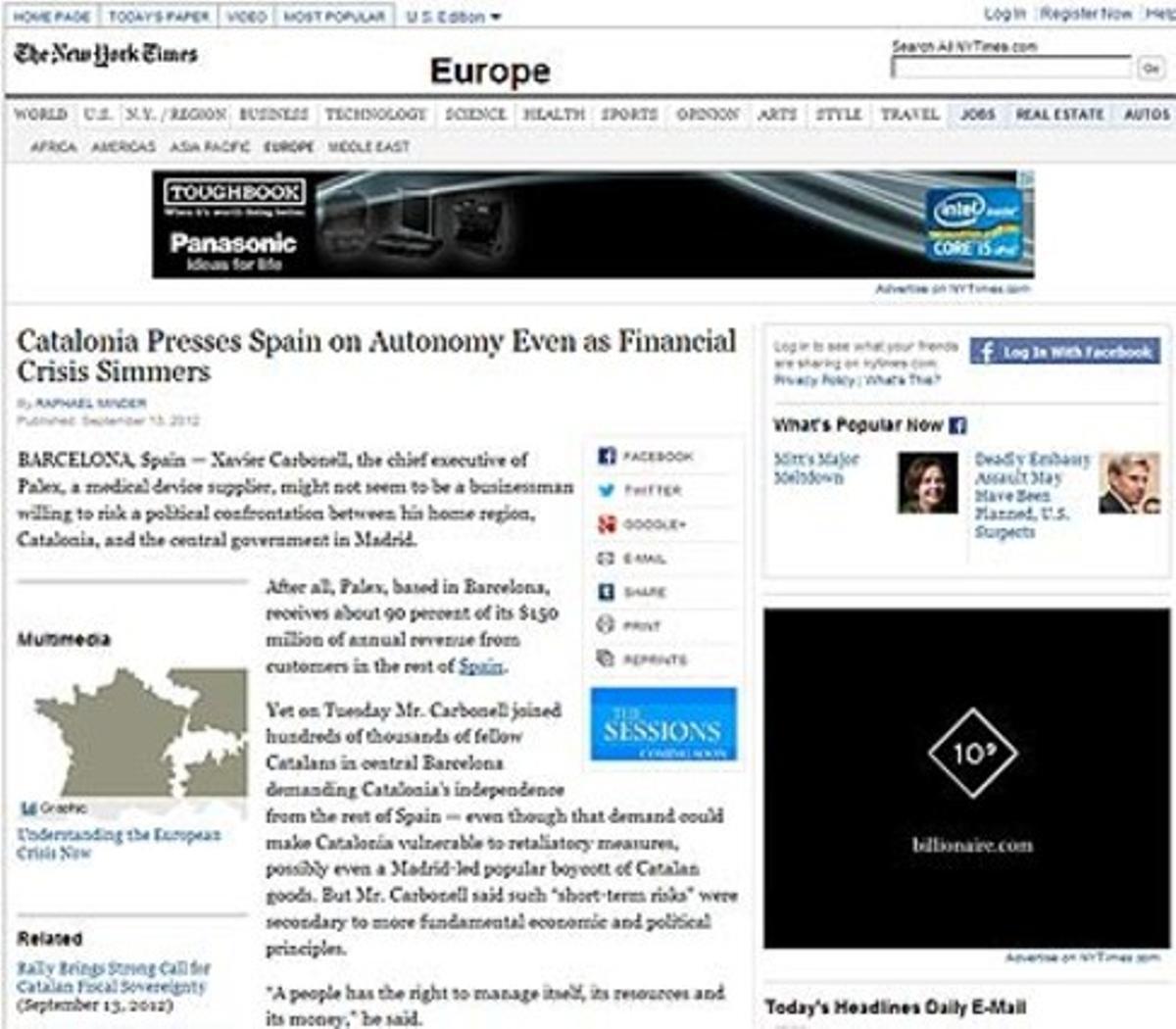 El reportatge sobre Catalunya, al ’New York Times’. El reportatge sobre Catalunya, al ’New York Times’.