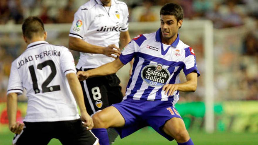 Juan Domínguez en el partido contra el Valencia de esta temporada.