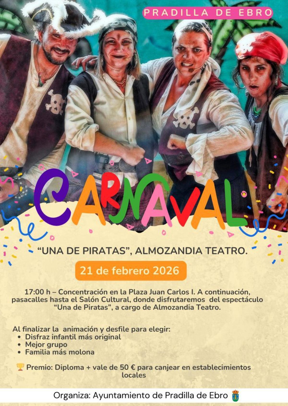 Cartel del Carnaval de Pradilla de Ebro, el 21 de febrero.