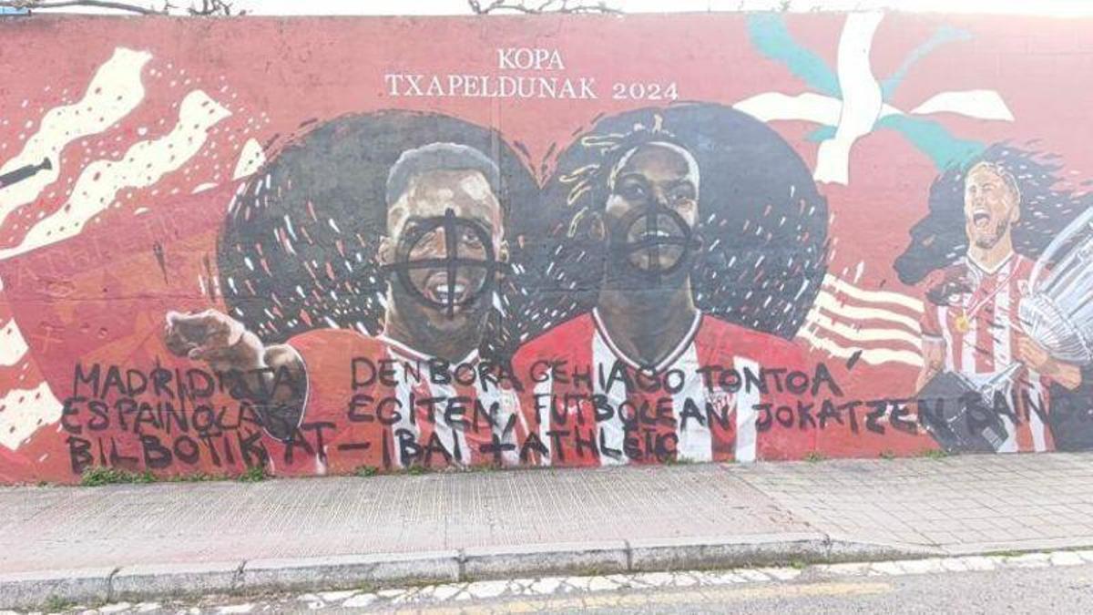 Acto vandálico a la imagen de Nico Williams en un mural de Barakaldo
