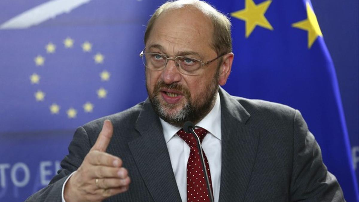El presidente del Parlamento Europeo, Martin Schulz, durante una rueda de prensa, el martes en Bruselas.