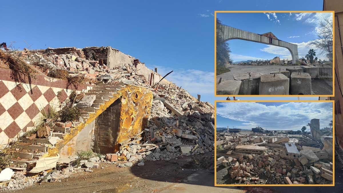 Recta final del derribo de las antiguas azulejera de Onuba, Gres Luna y Pasta Blanca en la carretera L'Alcora-Castelló a la entrada a la población.