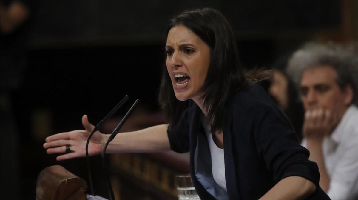 Irene Montero, este martes en la tribuna del Congreso de los Diputados.