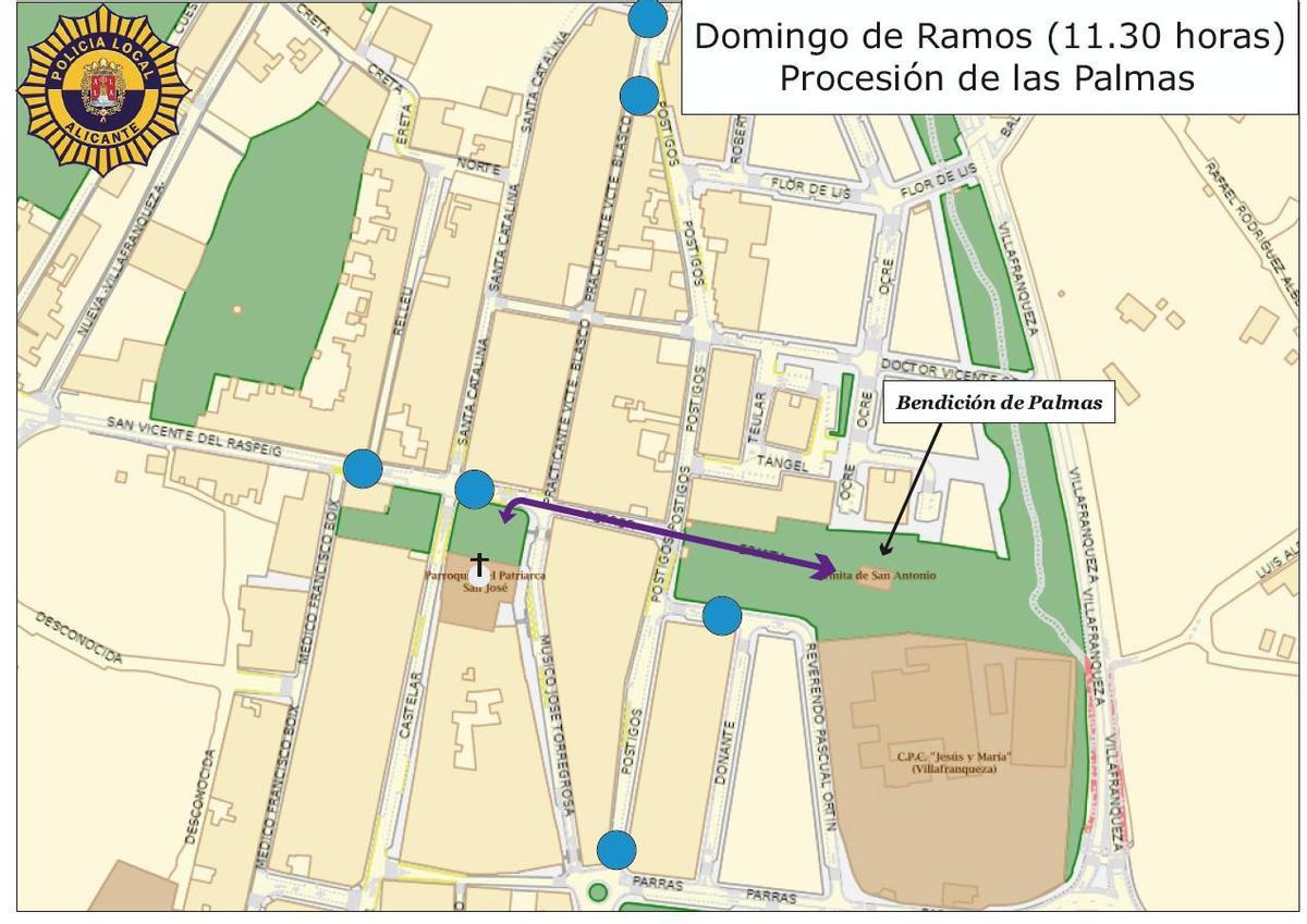 Recorrido de las procesiones Domingo de Ramos en Villafranqueza