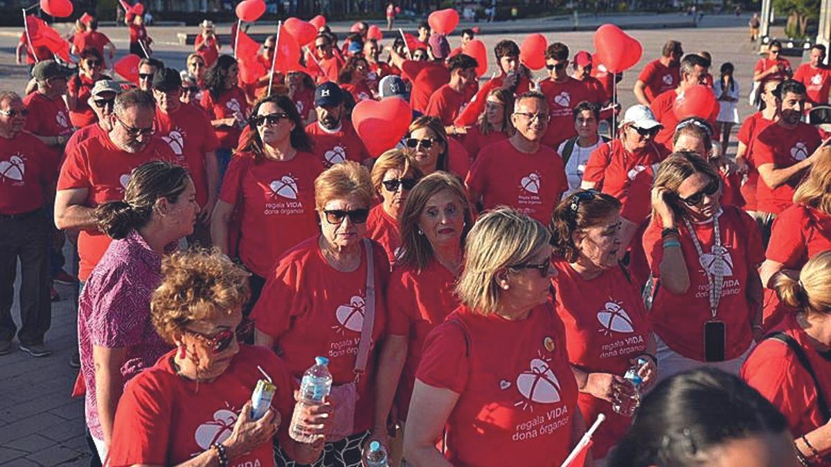 Participantes en la Marcha por la Donación, que organiza el hospital Reina Sofía, junto a las asociaciones de trasplantados, dentro de la Semana del Donante.