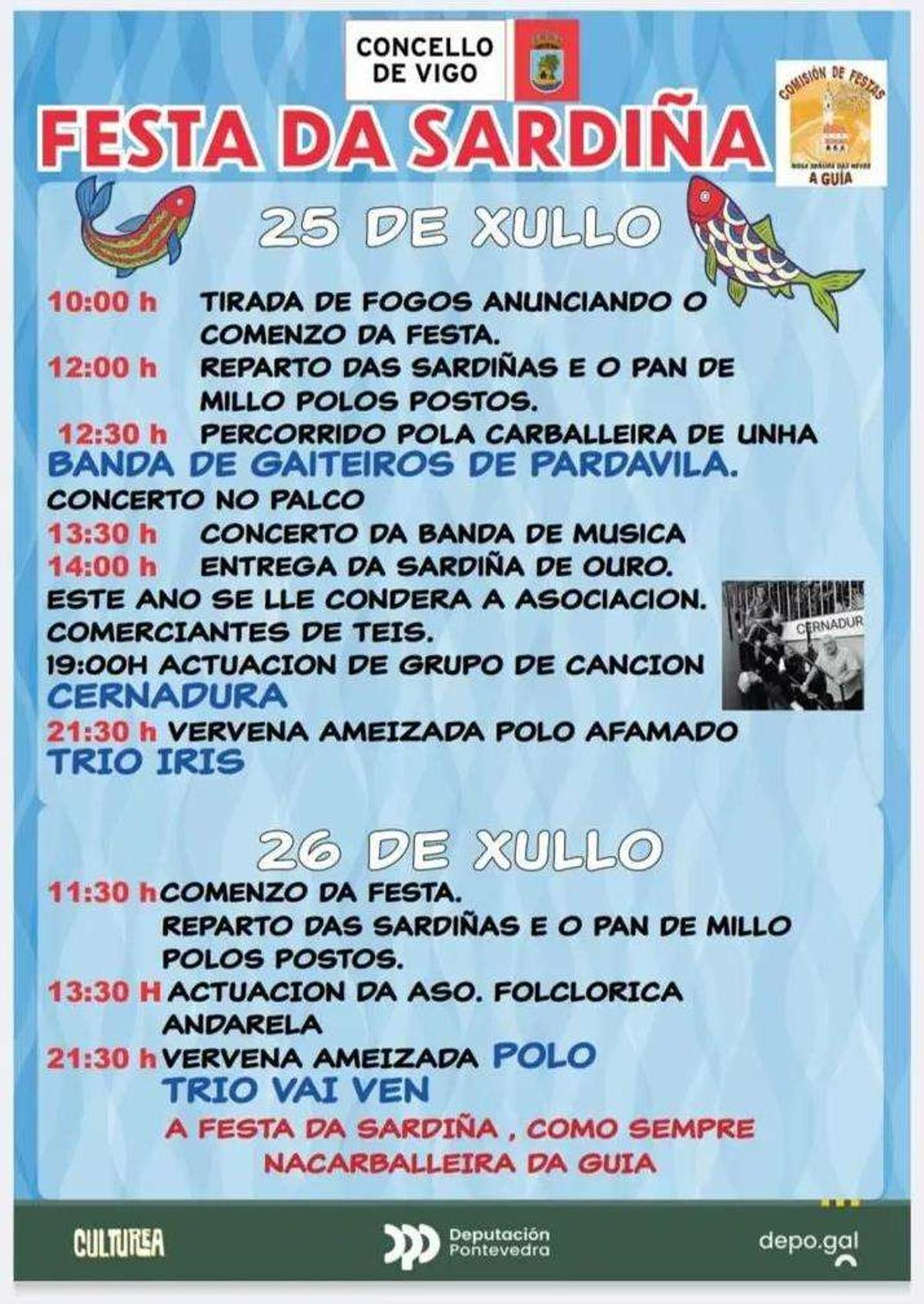 Cartel con la programación completa de la Festa da Sardiña.