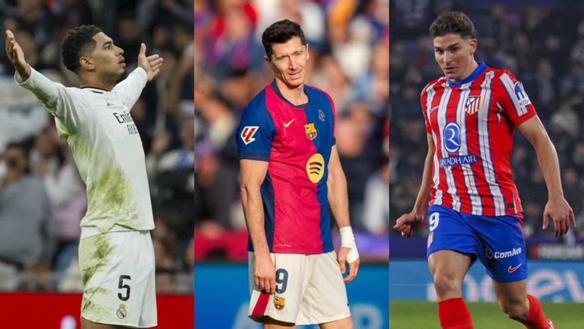 Jude Bellingham (Real Madrid), Robert Lewandowski (Barcelona) y Julián Álvarez (Atlético).