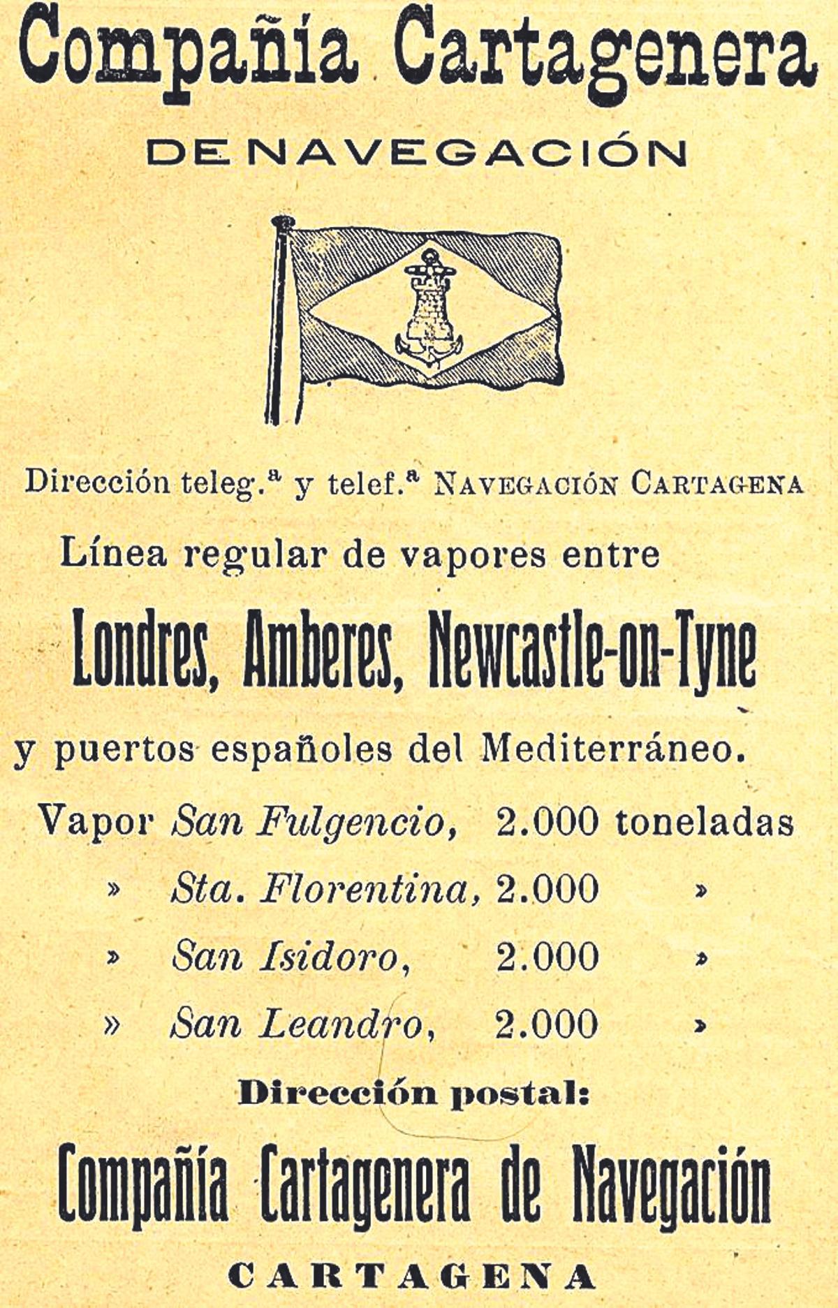 Imagen propagandística de la Compañía Cartagenera de Navegación.