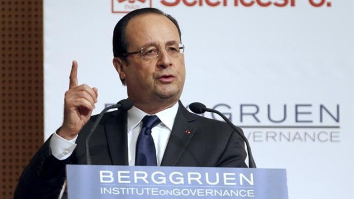 Hollande, durante su discurso en el Instituto de Estudios Políticos de París, este martes.