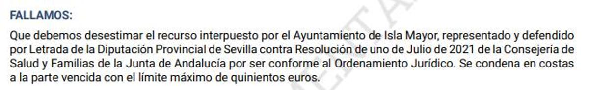 El TSJA desestimó el recurso interpuesto por el Ayuntamiento de Isla Mayor contra la Junta de Andalucía