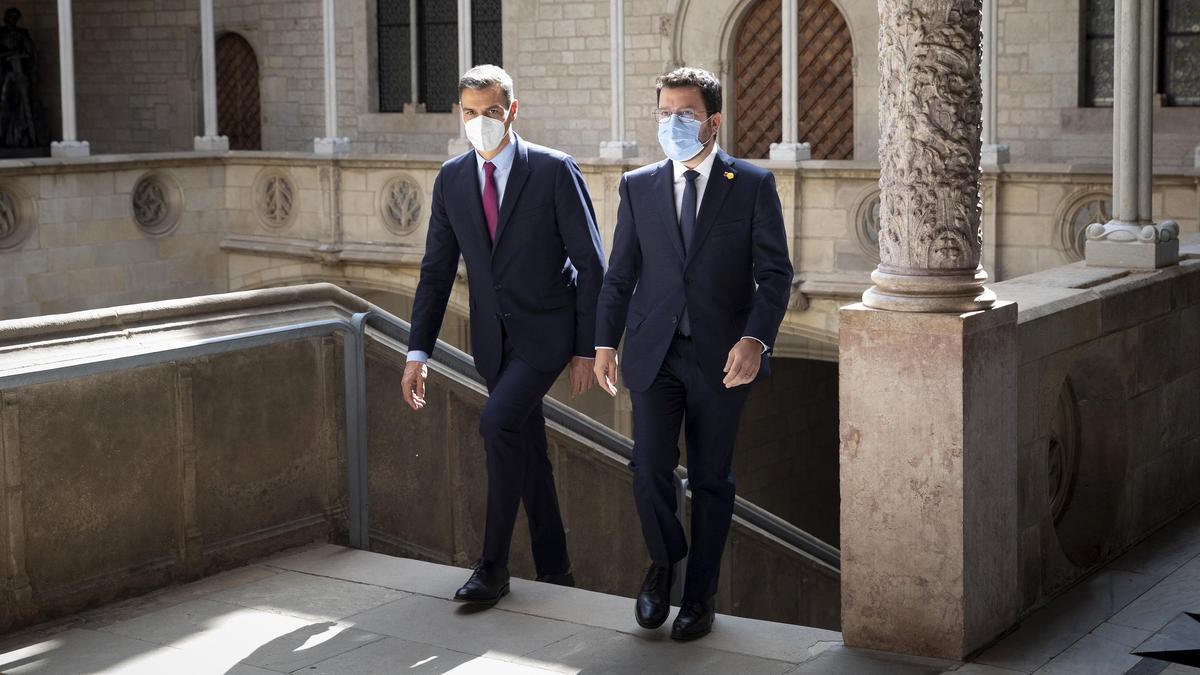 BARCELONA 15/09/2021 Política. Reunión mesa de diálogo entre Pere Aragonés y Pedro Sánchez en el Palau de la Generalitat FOTO de FERRAN NADEU