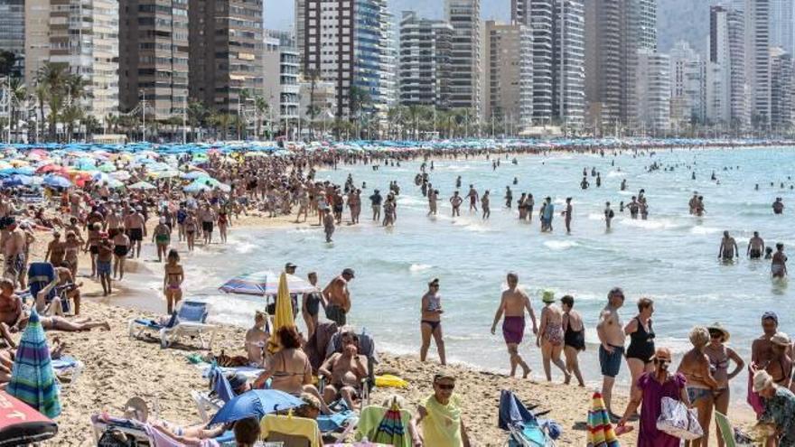 Bañista en las playas de Levante de Benidorm en una imagen del pasado verano, cuando la ciudad puede alcanzar los 500.000 habitantes.