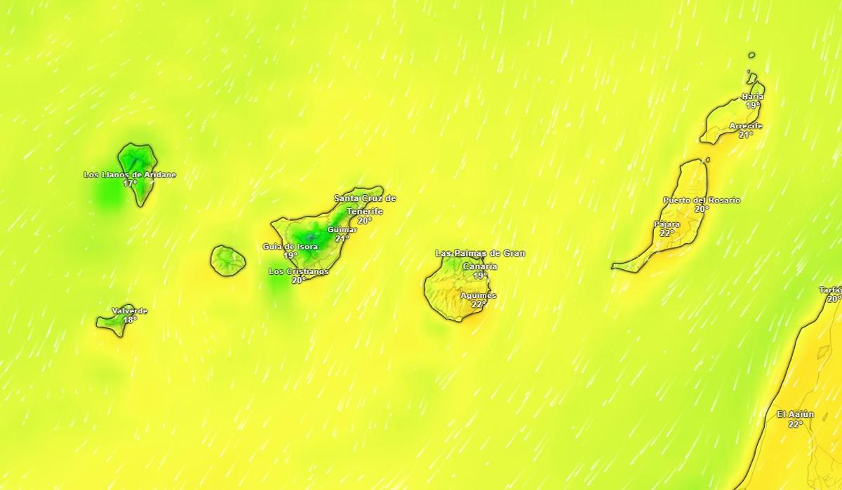 Mapa de temperaturas para el miércoles