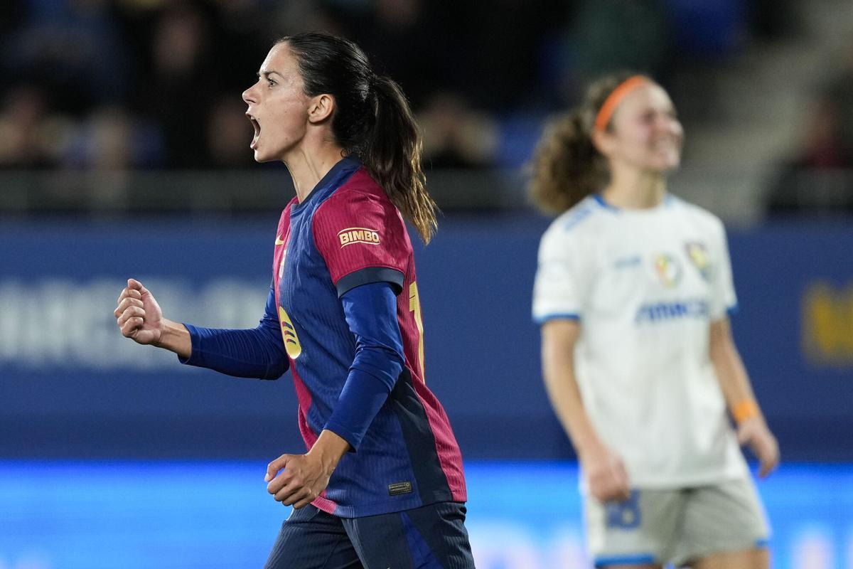 Aitana celebra un gol en la Champions femenina
