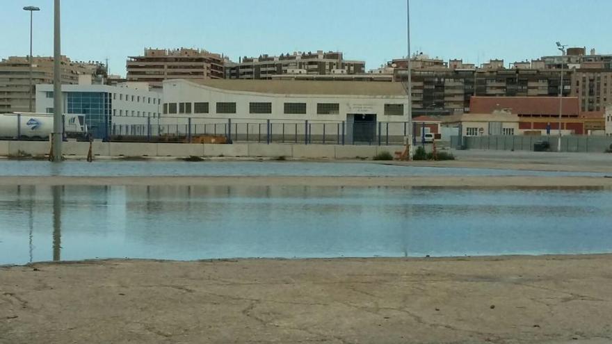 Embosamientos de agua de lluvia en el muelle 11 del Puerto de Alicante