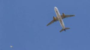 Un avión de Vueling, sobrevolando Eivissa
