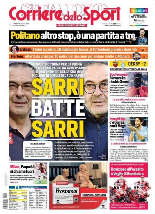 Portada CORRIERE DELLO SPORT viernes 24 enero 2020