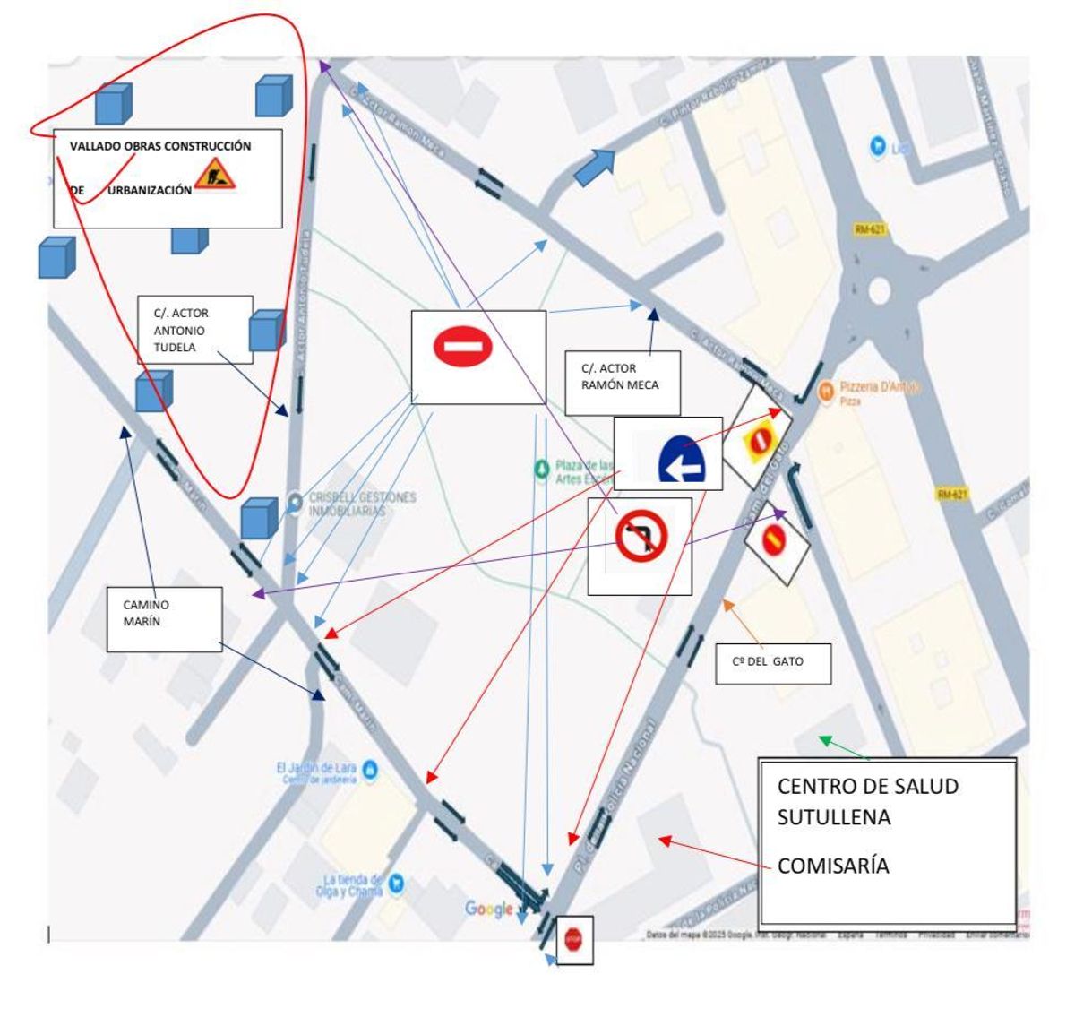 Plano de cambios en la circulación de la zona de Cervantes.