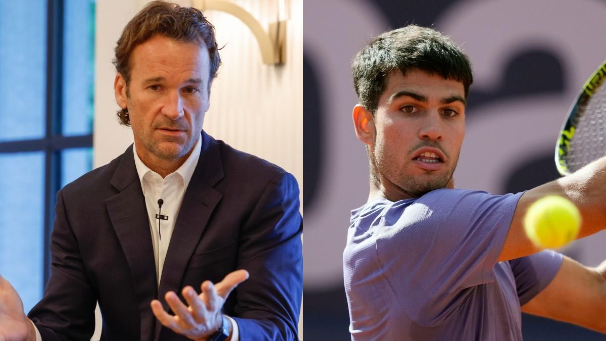 Carlos Moyá, a la izquierda, y Carlos Alcaraz, a la derecha