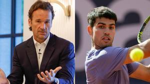 Carlos Moyá, a la izquierda, y Carlos Alcaraz, a la derecha