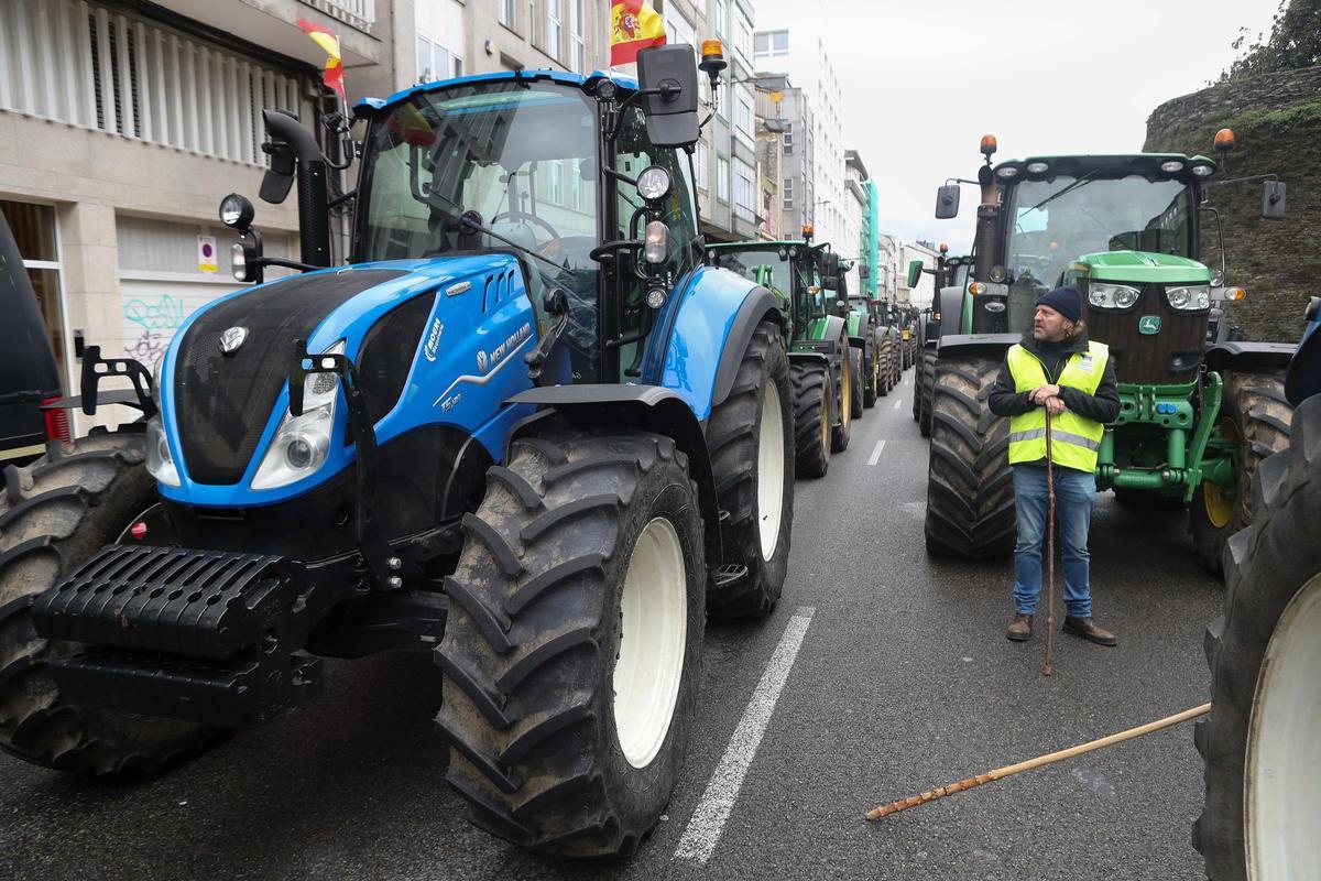 Manifestantes  durante una tractorada en contra del acuerdo alcanzado de Mercosur.