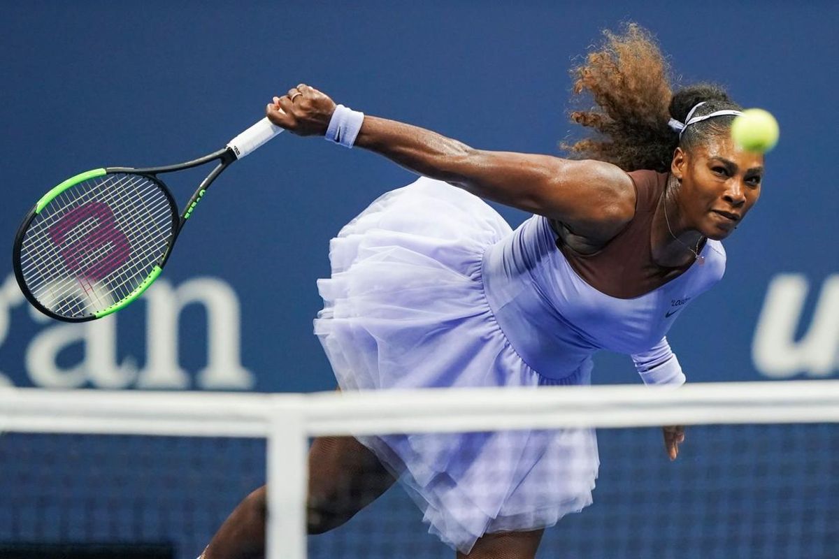 Serena Williams of the US hits a return to Anastasija Sevastova of Latvia during their Women’s Singles Semi-Finals match at the 2018 US Open at the USTA Billie Jean King National Tennis Center in New York on September 6, 2018. (Photo by EDUARDO MUNOZ ALVAREZ / AFP)