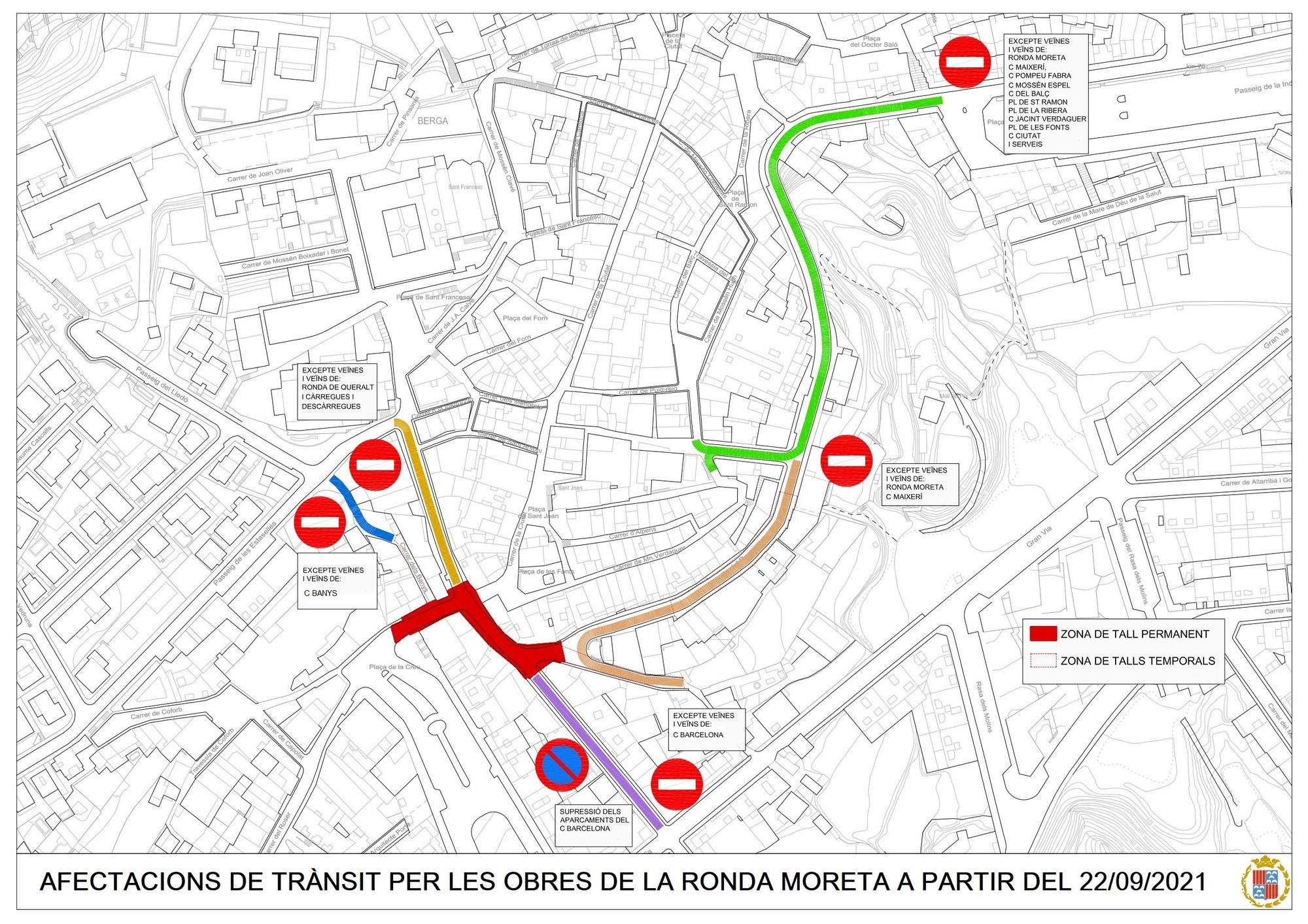 Afectacions per les obres de reurbanització de la Ronda Moreta de Berga