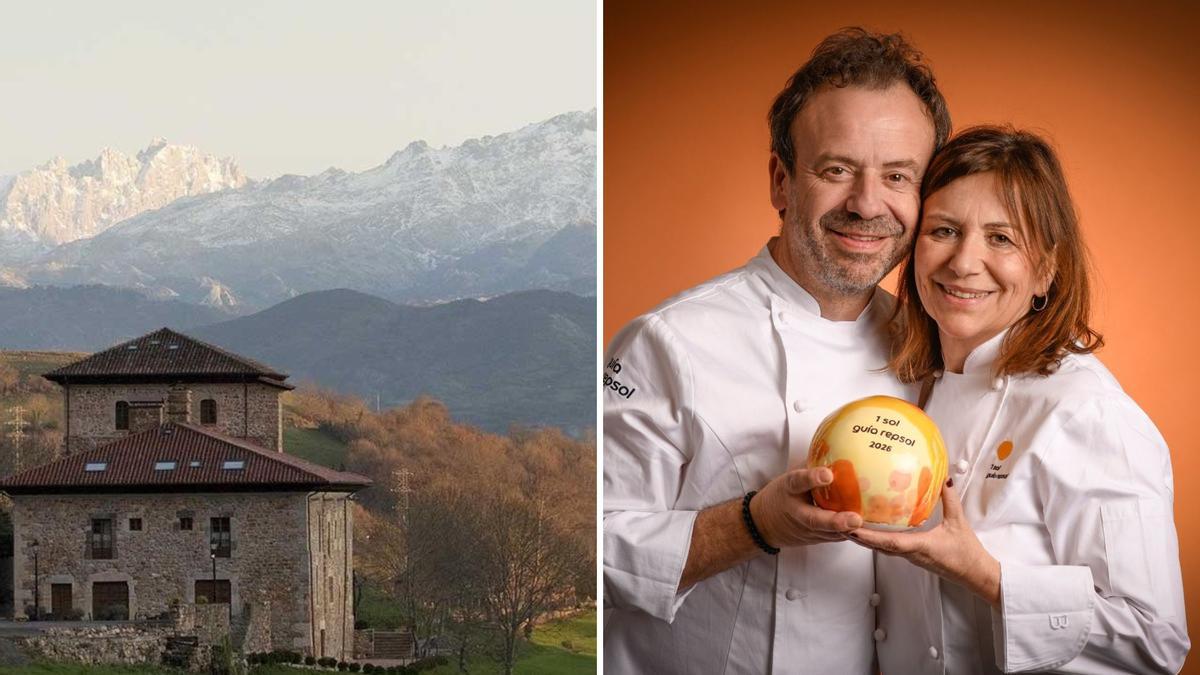 A la izquierda, el palacio en el que se encuentra Narbasu, y a la derecha, los chefs Nacho y Esther Manzano