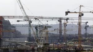 Grúas en las obras del canal de Panamá, la semana pasada.