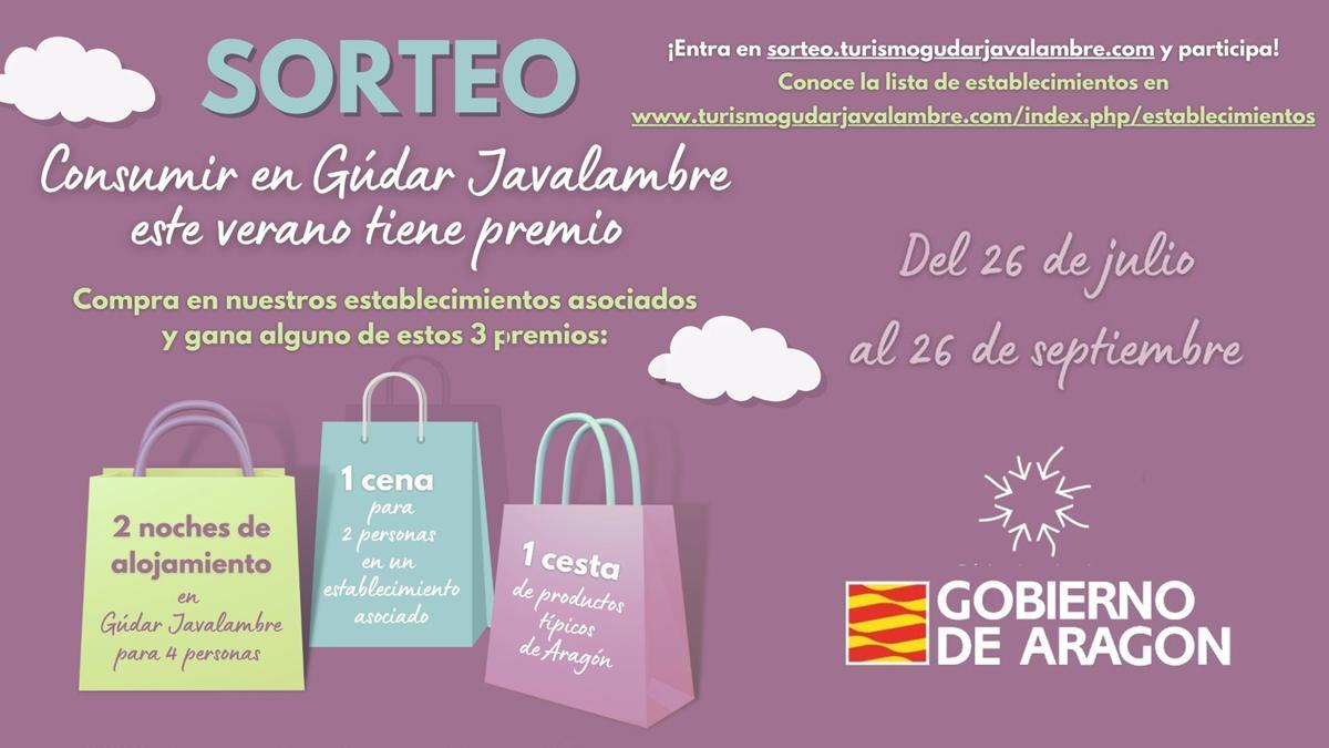 Cartel de la campaña &#039;Consumir en Gúdar Javalambre este verano tiene premio&#039;.