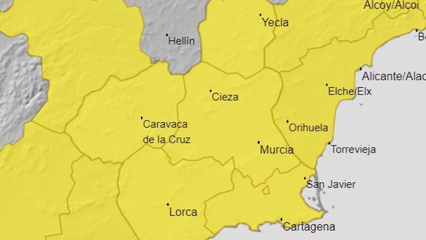 Toda la Región de Murcia, en aviso amarillo el domingo.