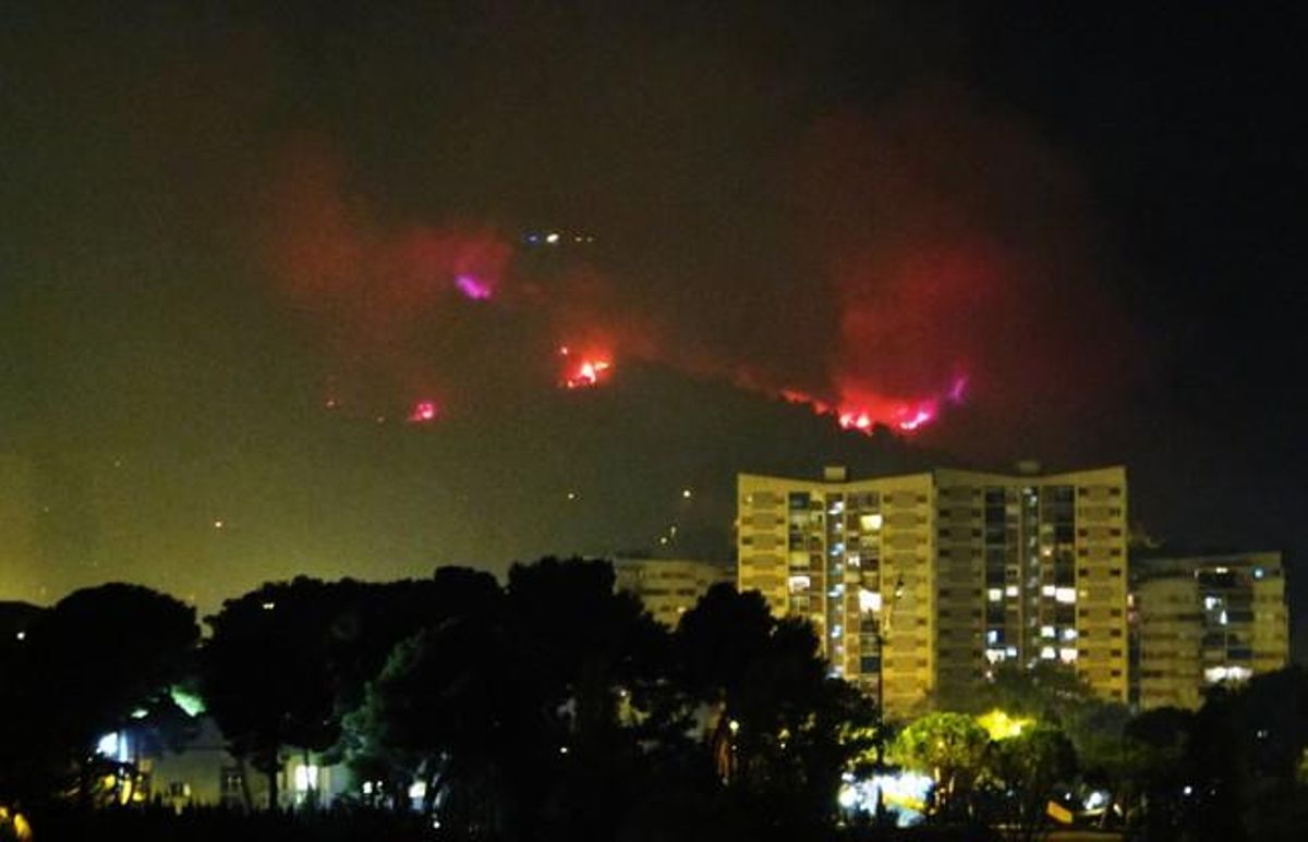 Imatge de l’incendi originat a Collserola, als voltants del metro de Montbau.