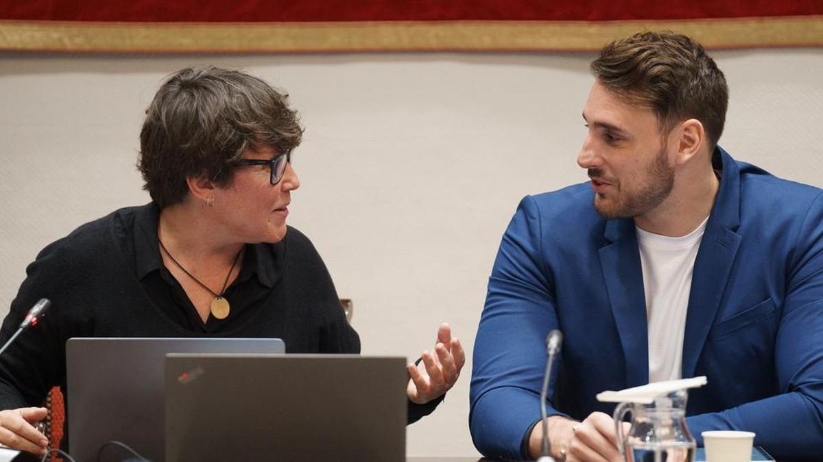 La profesora de la ULL, Patricia Pintor, y el waterpolista Víctor Gutiérrez, durante su participación en la comisión.