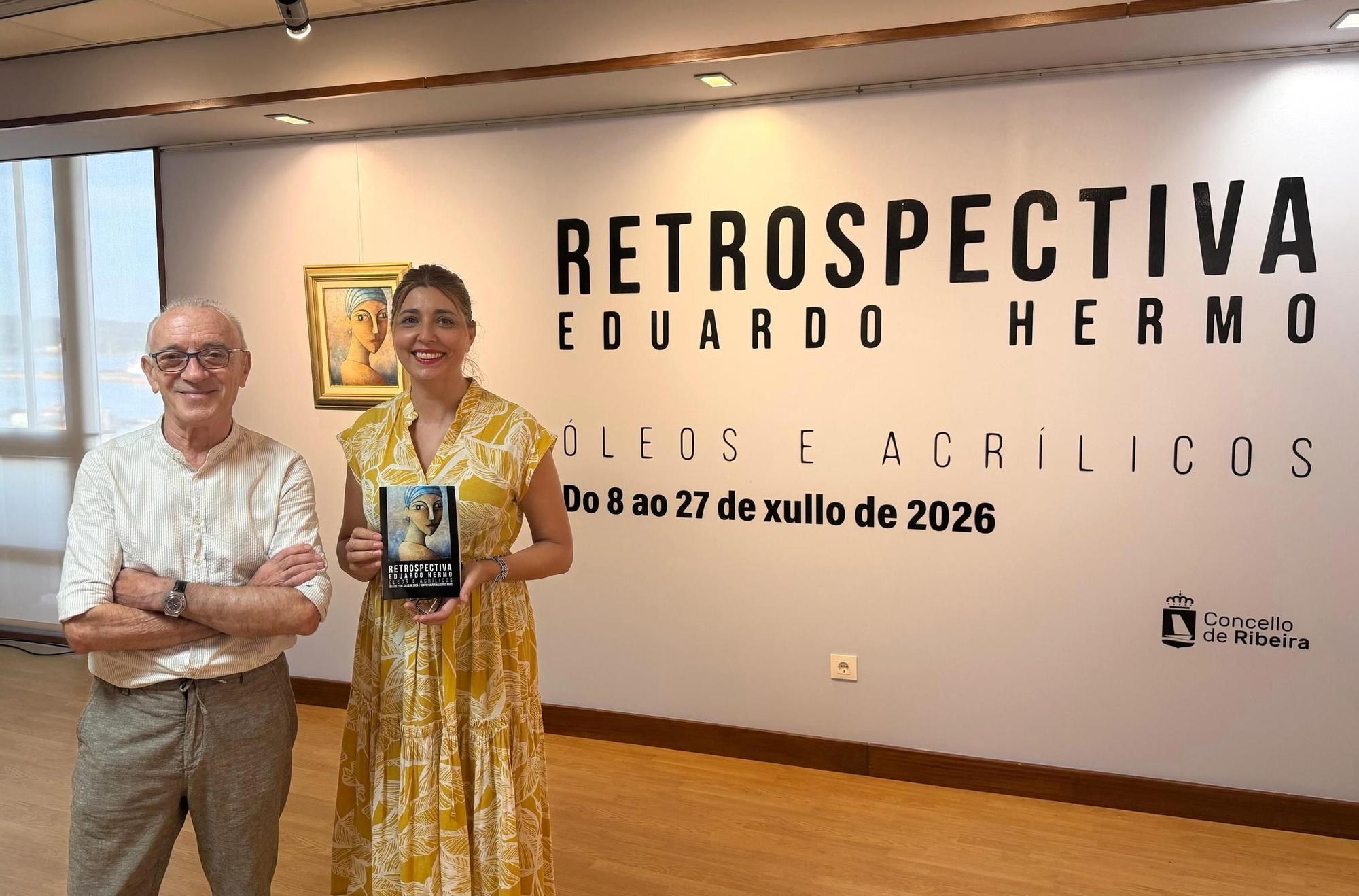 Eduardo Hermo e Ana Barreiro no acto inaugural da exposición.