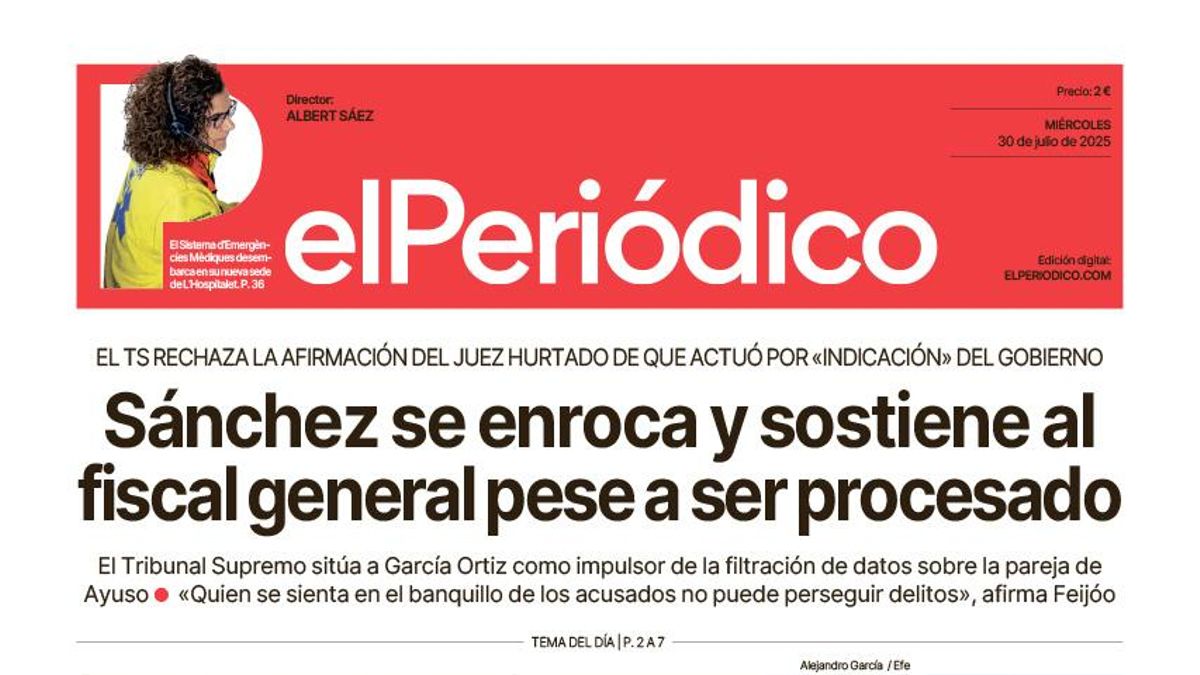 La portada de EL PERIÓDICO del 30 de julio de 2025