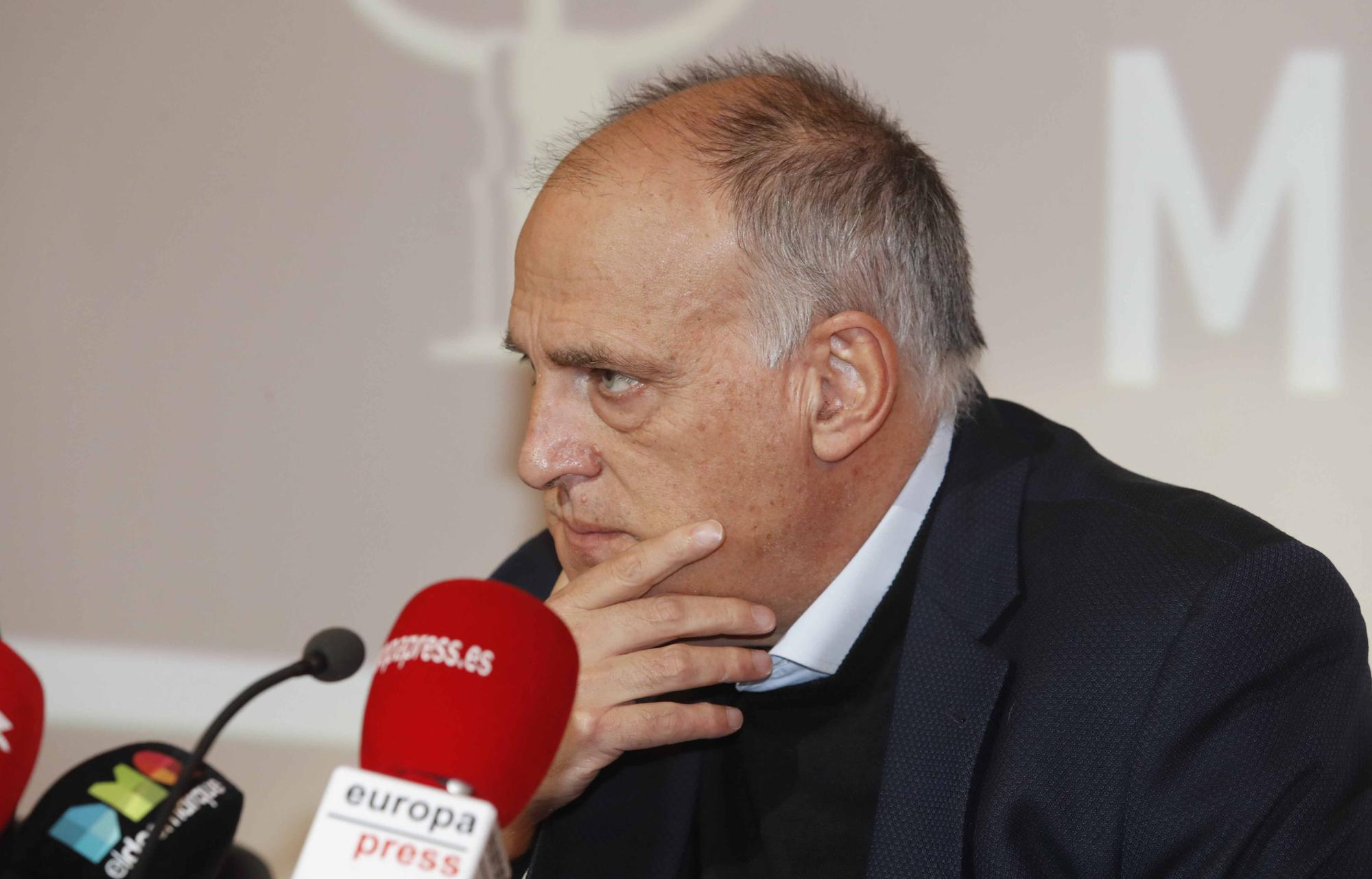 Javier Tebas, durante la rueda de presa en l'Eliana