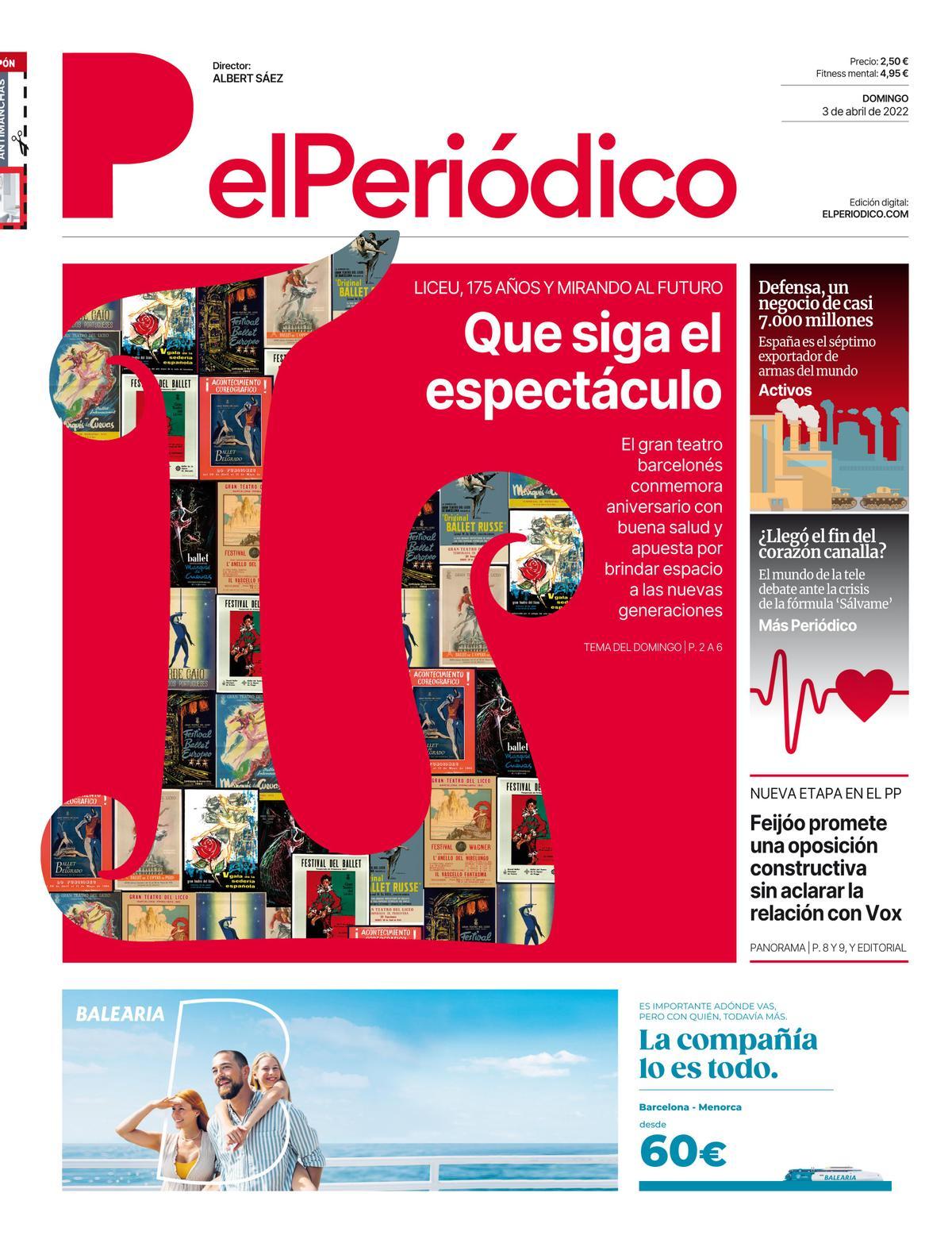 La portada d’EL PERIÓDICO del 3 d’abril del 2022