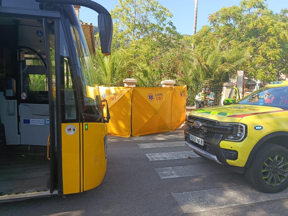 La farola caída tras ser golpeada por un autobús en Valldemossa