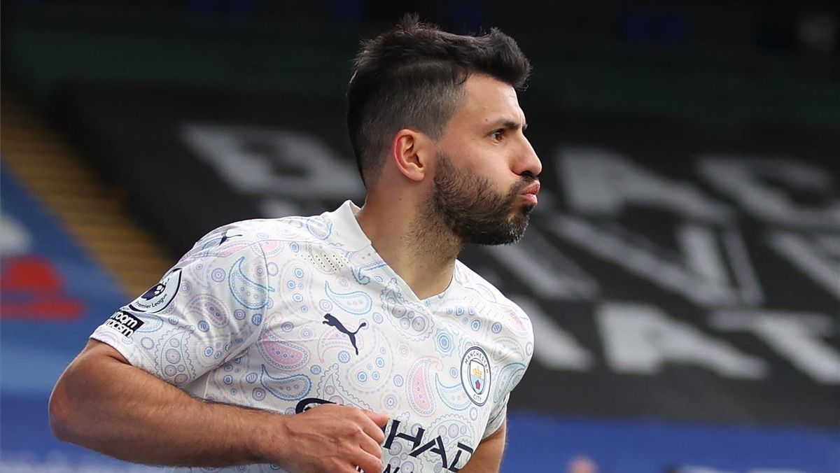 Agüero celebra su gol al Crystal Palace.