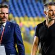 Rubén de la Barrera, junto al delegado Rubén Fontes, tras el último empate en el Gran Canaria ante el Leganés.