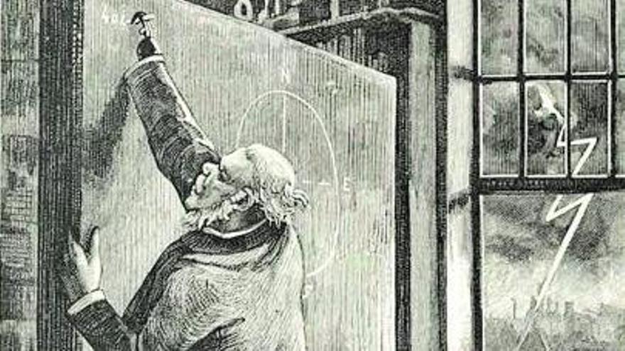 J. T. Maston, uno de los protagonistas de «Al revés», haciendo sus cálculos para cambiar el eje de la Tierra. |